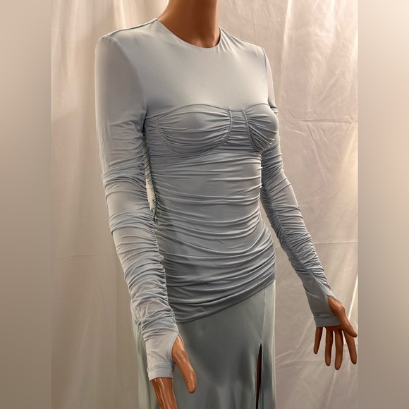 NWT SIR. Alessia Draped Gown in Ice Blue new FWRD long sleeve silk ruched maxi - Picture 7 of 11